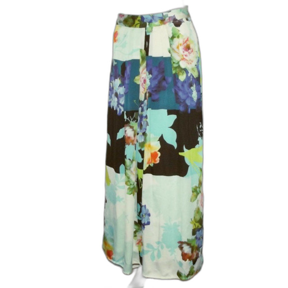 RANNA GILL Maxi Skirt, S, Color Block Floral, Pleated, Side Zipper, Multicolor - Picture 4 of 15